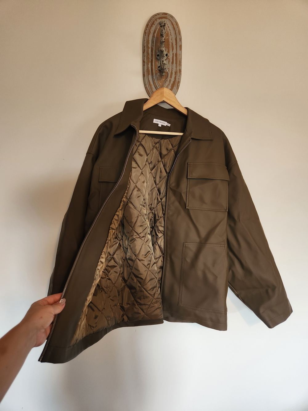 Good American Olive Green Quilted-Lined Jacket